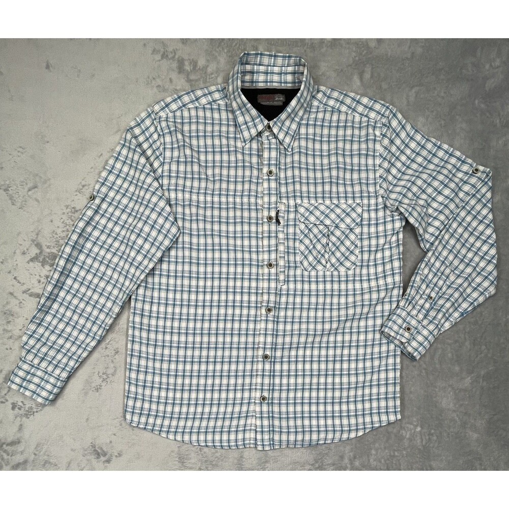 Wrangler Men's Medium Outdoor Plaid Vented Shirt Fishing Camping Hiking